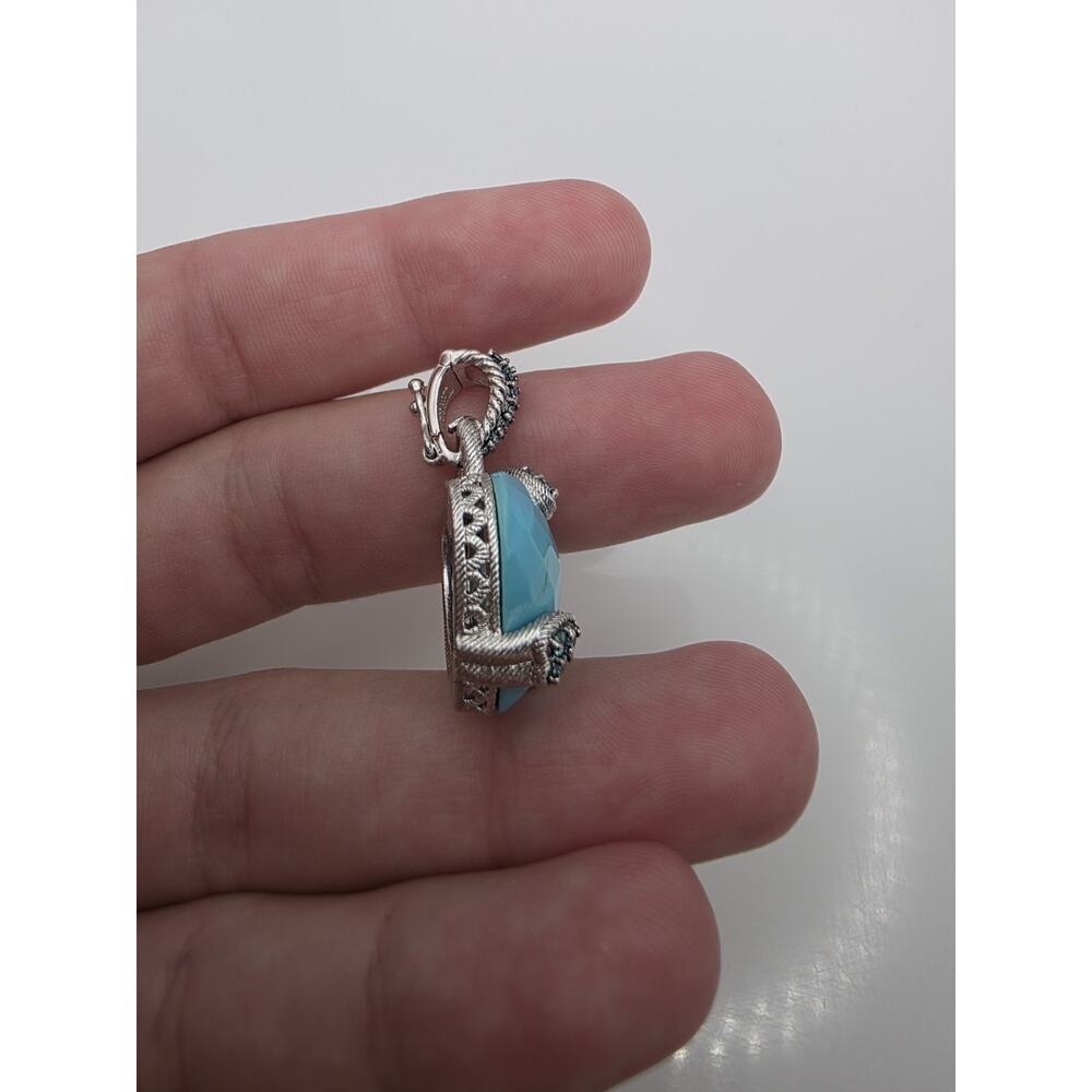 Judith Ripka Sterling Silver Turquoise CZ Blue Heart Pendant - Picture 6 of 11
